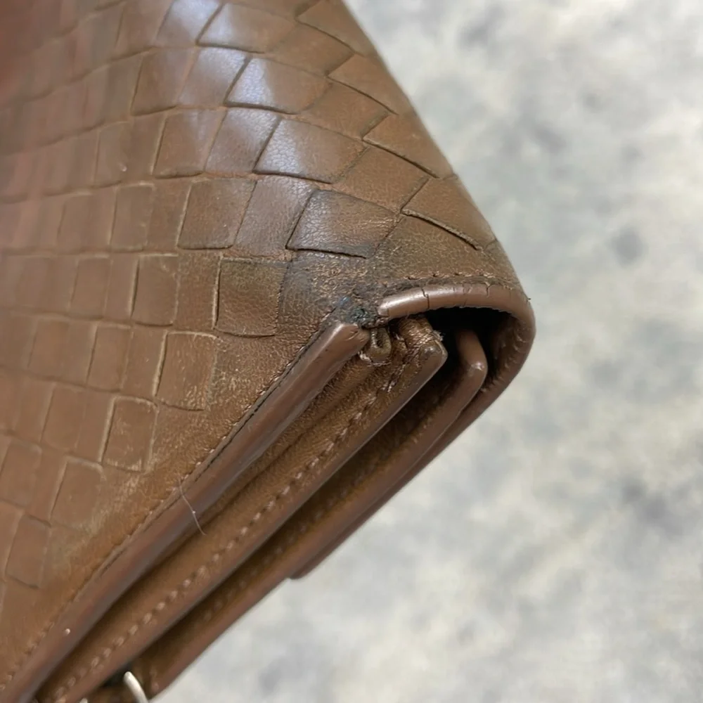 Bottega Veneta Nappa Intrecciato Continental Flap Wallet Woven Leather Brown